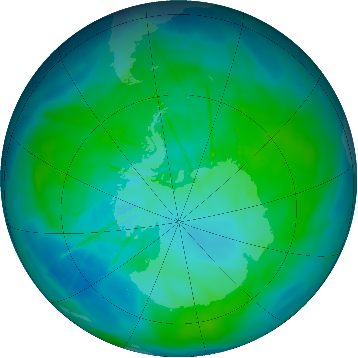 Antarctic ozone map for 19 January 2010